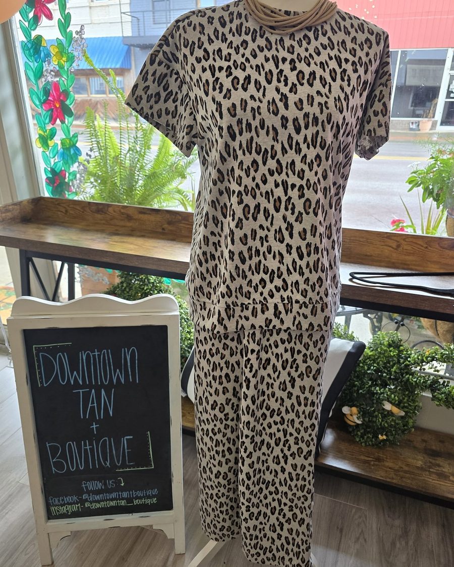 Leopard print matching top and pants set